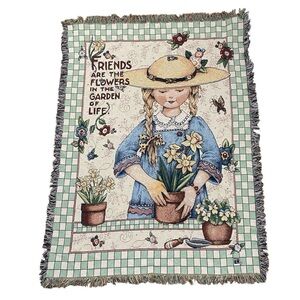Vintage Mary Engelbreit Cottagecore Flowers In The Garden Tapestry Throw